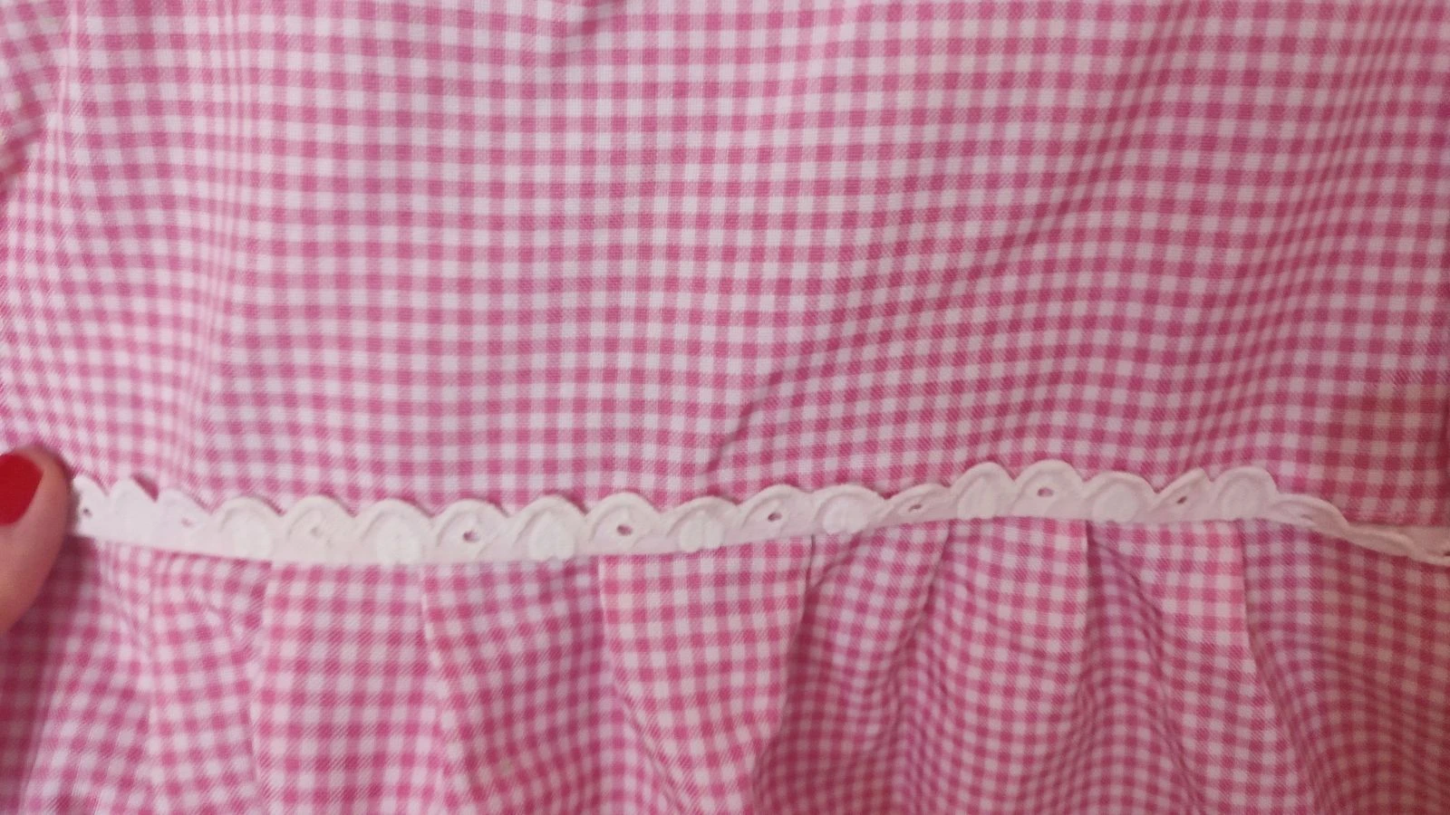Bata escolar bibe renda bordado inglés cuadros Vichy – photo 2